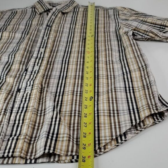 M NAUTICA 80'S Sailing TWO PLY COTTON tan black PLAID BUTTON DOWN SHIRT Medium - Picture 7 of 11